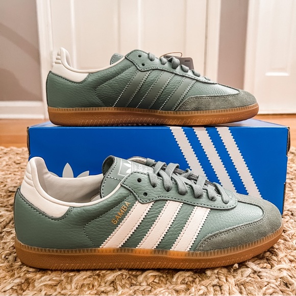 NWT Adidas Samba OG Originals Silver Green Sneakers Size Women’s 6.5 - Picture 10 of 15
